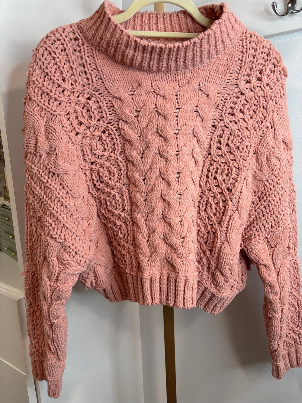 POL Chunky Cable Knit Turtleneck Sweater - Dusty Rose